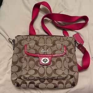 Coach Signature Brown and Pink Crossbody Bag